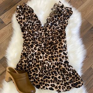 New York & Company Sleeveless Ruffle Leopard Print Top Blouse Size XXL 2XL